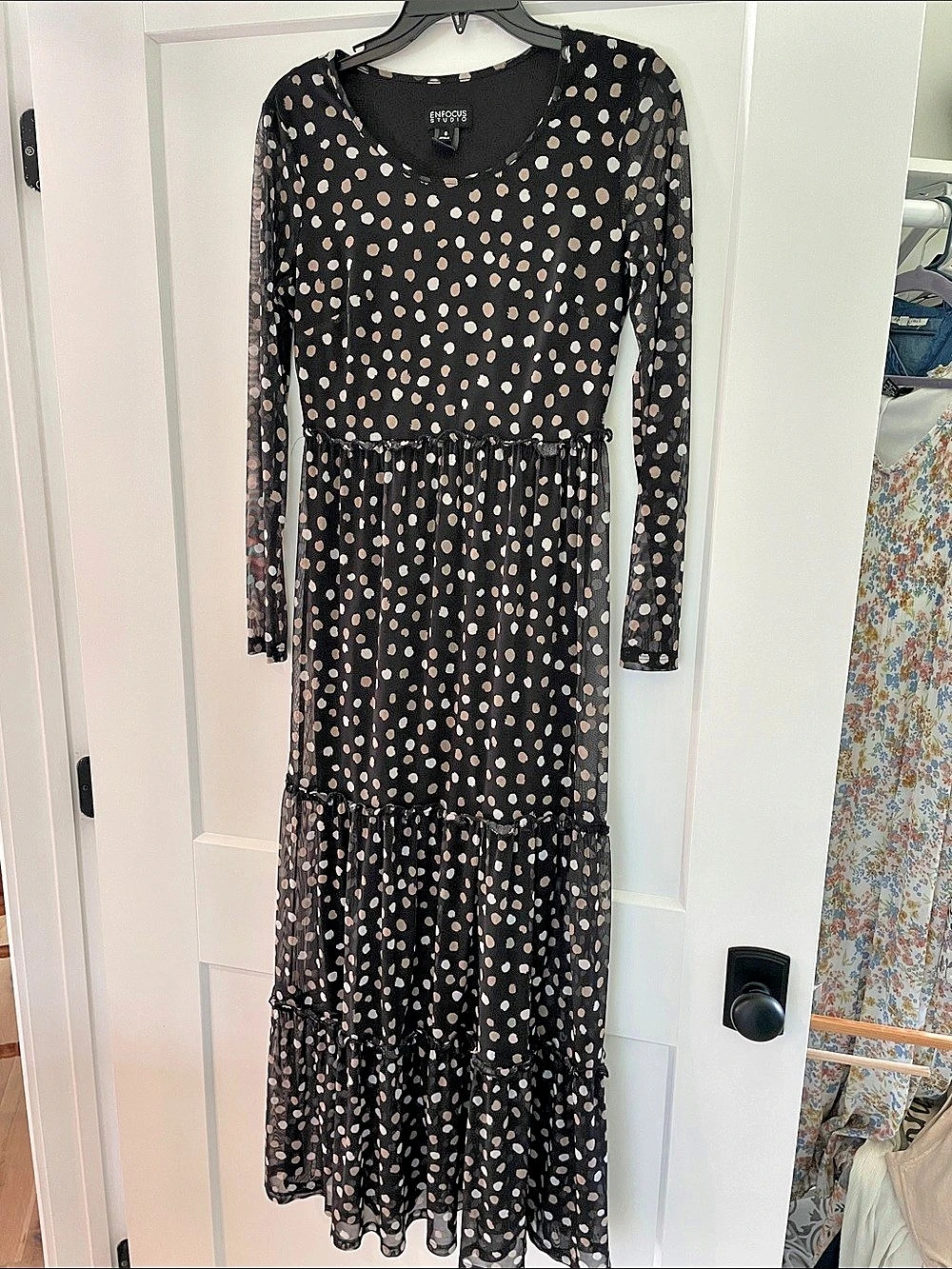 Enfocus Studio Women's Maxi Polka Dot Dress Black & Pink Size 6 Like New